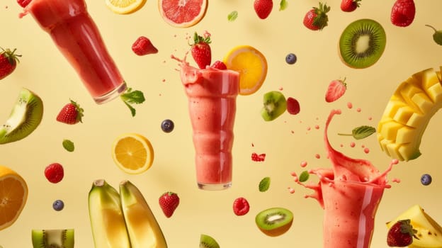 Harmonious arrangement of spinning smoothie ingredients in a harmonious pattern