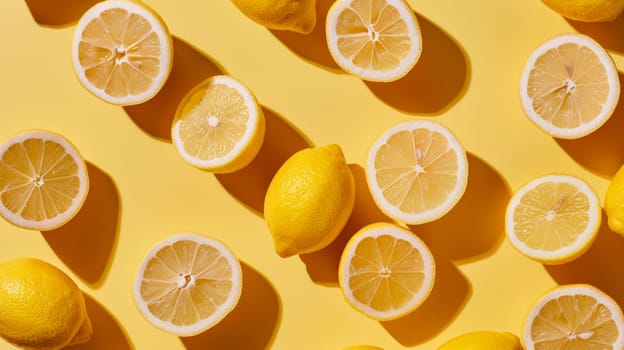 Minimalist layout pattern of floating lemon slices in a repetitive design