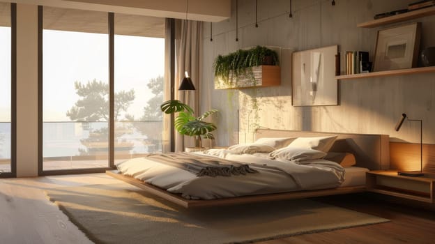 Modern bedroom with minimalist color scheme