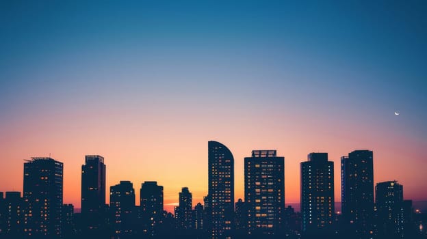 Modern buildings outlined against twilight sky