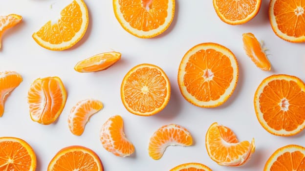 Minimalistic top-down view of floating tangerine slices