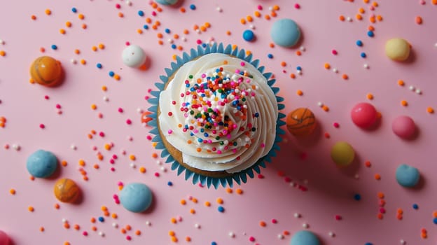 Levitating cupcake with sprinkles captured from above
