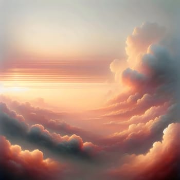 A painting of a beautiful sunset sky with soft pink and orange hues, creating a peaceful and tranquil atmosphere. A high-quality photo.