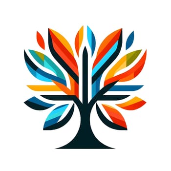 A stylized, abstract tree with colorful leaves, representing growth, nature, and diversity. A high-quality photo.