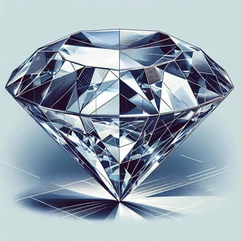 A large diamond with facets and a light blue background, showcasing its brilliance and clarity. A high-quality photo.