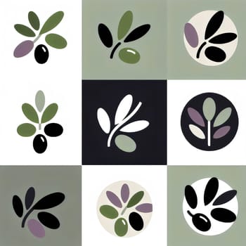 A set of icons representing olive branches, symbolizing peace, harmony, and prosperity. A high-quality photo.