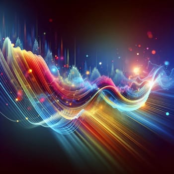 An abstract image of colorful, dynamic waves of light and energy, resembling a digital signal or a cosmic event. A high-quality photo.