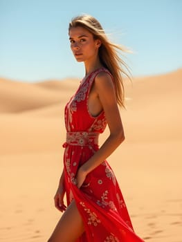 Beautiful fashion woman in desert
