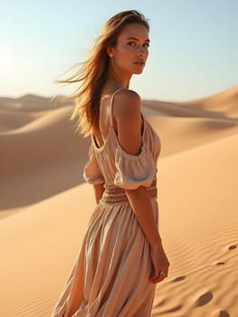 Beautiful fashion woman in desert