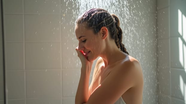 Cute woman taking the shower