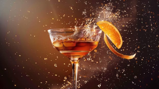 Modern poster showcasing a spinning glass of cocktail