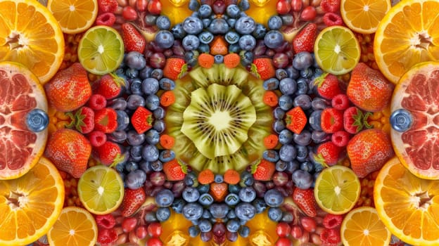 Organic layout of rotating fruits forming a natural pattern