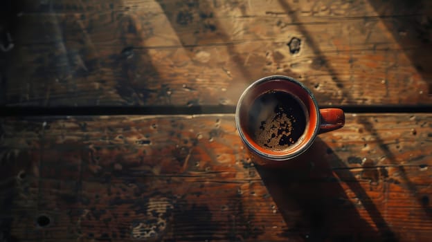Overhead shot of a hot cup of coffee
