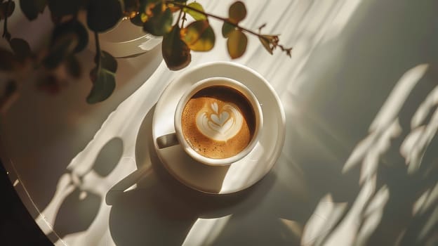 Overhead shot capturing the tranquility of a cup of coffee