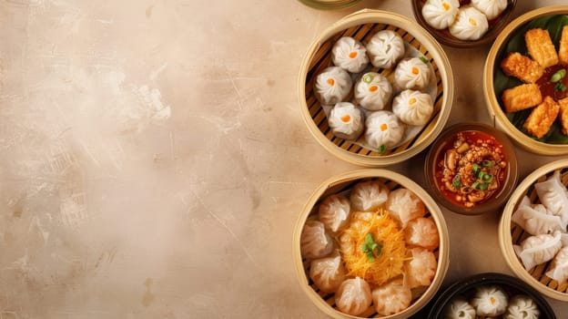 Rotating plate of dim sum with space for text overlay