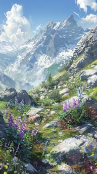 Rocky slopes dotted with alpine flora
