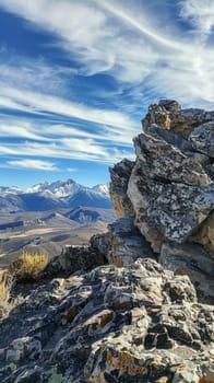 Rocky outcrops offering breathtaking views of distant peaks