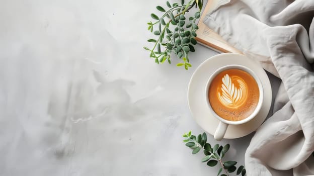Serene layout featuring a hot cup of coffee and ample copy space