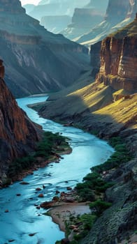 Tranquil mountain rivers winding through rocky canyons