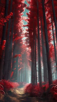 Towering red pine forests swaying in the wind