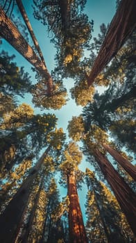 Tranquil groves of ancient sequoias towering towards the sky