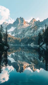 Tranquil mountain lakes reflecting towering peaks