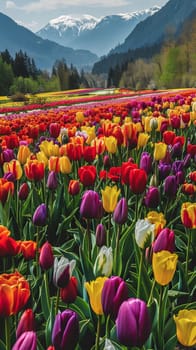 Vibrant tulip fields ablaze with color