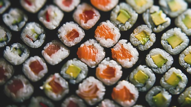 Silhouette of sushi rolls creating a hypnotic pattern
