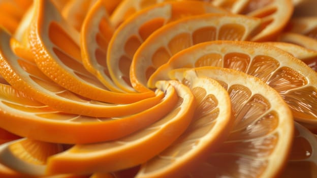 Spinning orange slices arranged in a spiral, representing time passing