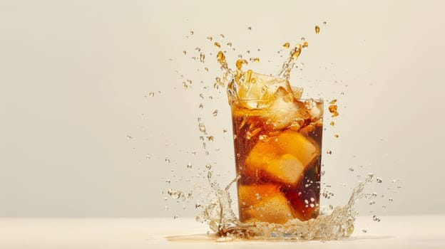 Spinning glass of iced tea against a blank background