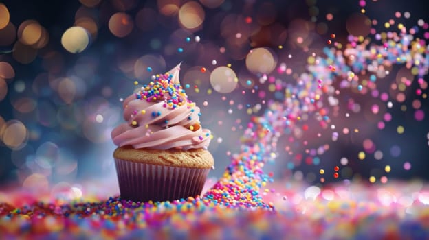 Spinning cupcake sprinkles forming a trail, symbolizing sweetness and delight