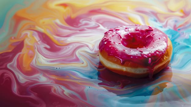 Spinning donut against an abstract background of swirling colors