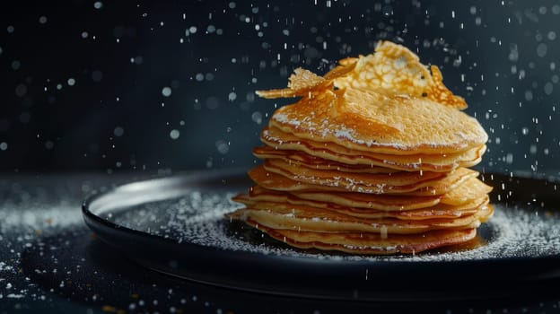 Spinning plate of pancakes with room for text overlay