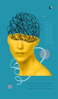 Abstract human brain, drawn style. Creative idea symbol, art design or collage. Mental Health and research concept