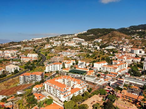 Panoramic view of the city of Canico, Madeira Island on a sunny day