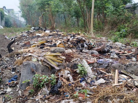 Image showing a littered area with various waste materials scattered across a natural setting, highlighting environmental pollution and the need for cleanup efforts to restore nature.