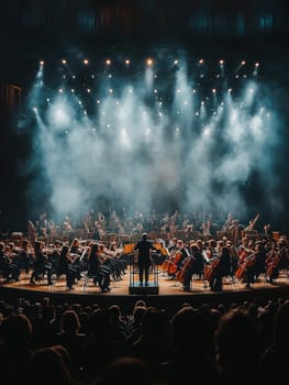 A symphony orchestra on stage . AI generative.