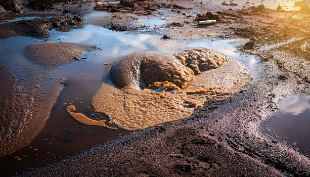 dirty industrial soil with oil and grease, AI generated image