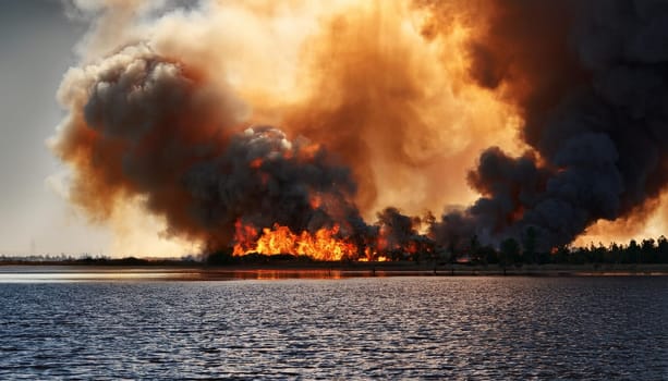 fire and smoke in the water, AI generated image