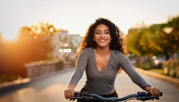 gorgeous young woman on a bicycle, AI generated image