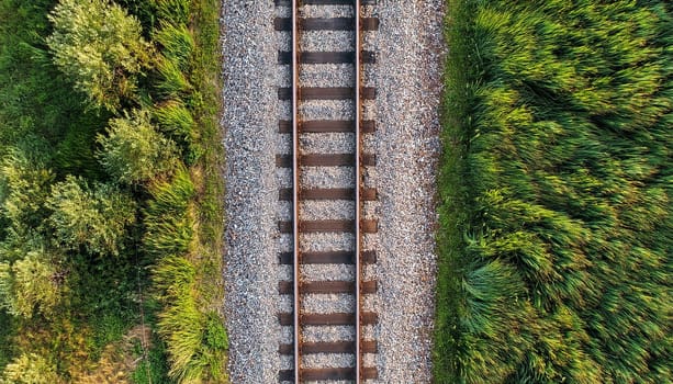 railroad tracks flat lay top view, AI generated image