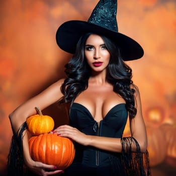 pretty young halloween witch woman, AI generated image