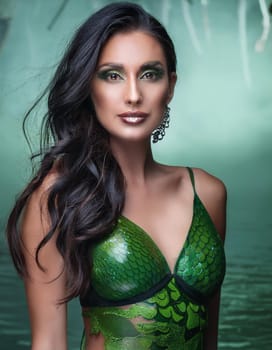 pretty young alien martian woman dressed in green, AI generated image