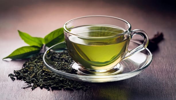 cup of gunpowder green tea, AI generated image