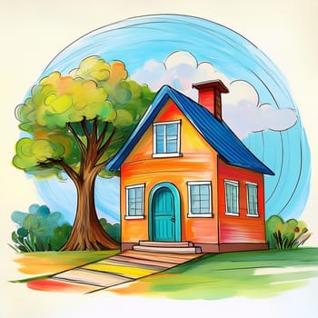 house and tree simple illustration, AI generated image