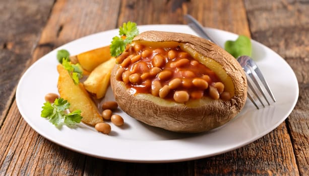 jacket potato with baked beans vegetarian food, AI generated image
