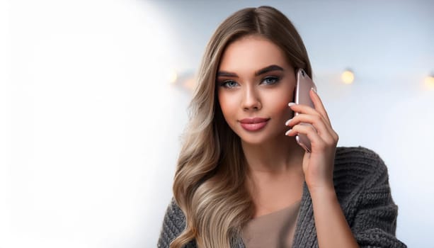 gorgeous young woman with mobile phone, AI generated image