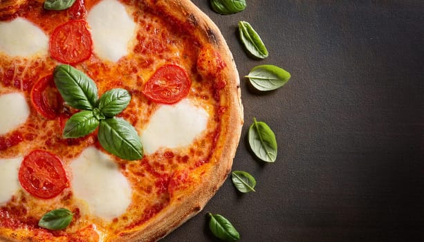 pizza margherita top flat view, AI generated image