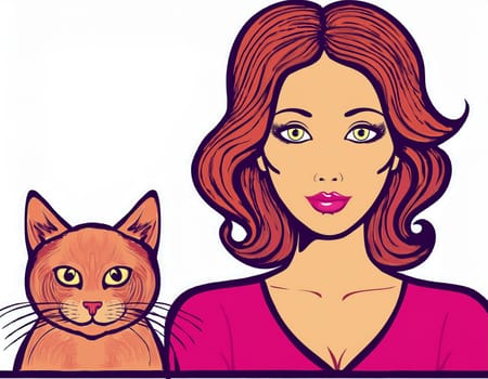 lady with a cat illustration, AI generated image
