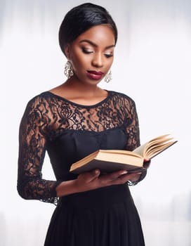 pretty young woman reading a book, AI generated image